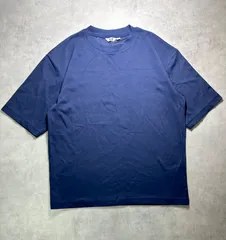 【極美品】ユニクロU エアリズムコットンオーバーサイズTシャツ 5分袖 M ネイビー 341-465185 厚手 クルーネック 無地 シンプル 春夏 メンズ レディース