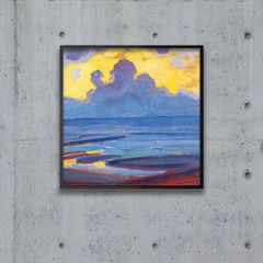 江の島 青の景色 富士山 神奈川 湘南海岸 小島 油絵 絵画 【mc0626