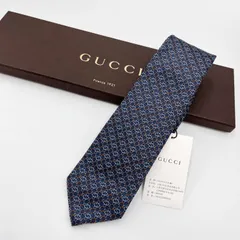 GUCCI（グッチ）GGパターン シルク ネクタイ チェーン柄 ネイビー メンズ ビジネス フォーマル イタリア製 【中古】