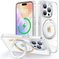 ◎ iPhone 14 Pro Max 용 케이스 Magsafe 대응 무선 충전 360 ° 회전 스탠드 종횡 양대 대응 Gunwon 스마트 폰 케이스 iphone14 Pro Max 용 미군 규격 내충격 반투명 매트감 머그 세이프 방 지문 링 [클리어]