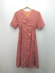 ◇ E hyphen world gallery PEACE 花柄 Vネック ガーリー 綺麗め 半袖 ロング ワンピース サイズF オレンジ レディース E  【1309040023598】