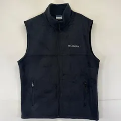 古着 コロンビア Columbia フリース ベスト フルジップ ワンポイントロゴ刺繍 アウトドア M  ブラック系 メンズ