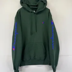 古着 チャンピオン Champion スウェット パーカー ワンポイントロゴ刺繍 スリーブロゴ 袖ロゴ S  グリーン系 メンズ