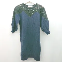◇ 31 Sons de mode シンプル レース パール ガーリー 長袖 ひざ丈 ワンピース サイズ36 ネイビー レディース E  【1309040098619】