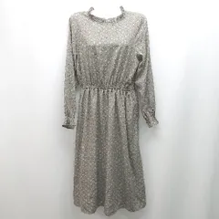 ◇ ｒ・ｐ・ｓ バックボタン マルチ柄 春向け フェミニン 長袖 ロング丈 ワンピース サイズM ダークグレー レディース E  【1309250033127】