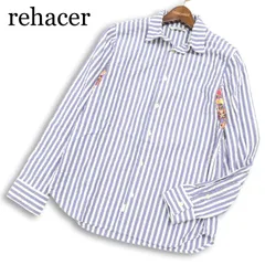 rehacer レアセル 通年 花柄 切替★ 長袖 ストライプ シャツ 日本製 Sz.M メンズのサムネイル