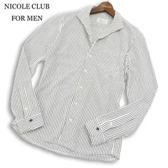 NICOLE CLUB FOR MEN ニコルクラブ フォーメン 通年★ 長袖 ジャージー イタリアンカラー ストライプ シャツ Sz.48 メンズ