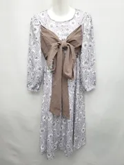 ◇ IEDIT イディット ビックリボン 花柄 大人かわいい 長袖 膝下丈 ワンピース サイズMP パープル レディース P  【1310020017483】のサムネイル