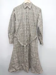 ◇ ◎ COTORICA チェック フロントボタン カジュアル 長袖 膝下丈 ワンピース サイズF ベージュ ブラウン レディース P  【1310020018527】