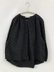 ZARA ザラ シャツ/ブラウス S ブラック コットン ドット柄 ミドル丈 長袖 ノーカラー