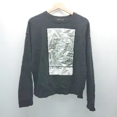 ◇ ZARA ザラ クルーネック 裏起毛 プリント ストレッチ 秋冬物 オシャレ 長袖 トレーナー サイズL ブラック レディース E  【1310050032883】