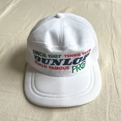 極希少　珍品　80～90s　vintage　OLD DUNLOP PRO　ダンロップ　トラッカーキャップ　メッシュキャップ　SINCE 1987 TENNIS TEAM　テニスチーム　企業ロゴ刺繍　ホワイト　アジャスター付　フリーサイズ　日本製　一点物のサムネイル
