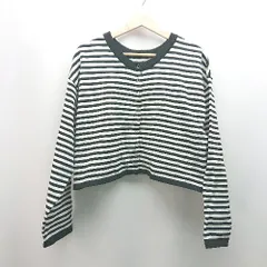 ◇ FORKSY ボーダー柄 ラウンドネック クロップド丈 カジュアル 長袖 カットソー サイズF ブラック レディース E  【1310130040791】