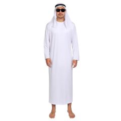 [CosMisty] 아랍 석유 왕 대부호 코스프레 멋진 할로윈 파티 의상 의상 세트 터번 선글라스 포함 (흰색) [화이트]