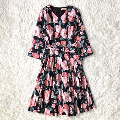 ダブスタ Sov. 花柄 プリーツロングワンピース 38 シフォン 黒 極美品