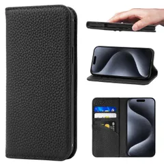 ◎For 適用する iPhone 15 Pro ケース 手帳型 カバー 耐衝撃 保護 本革 カバー 内蔵マグネッ RFIDト 財布型 携帯カバー カードポケット スタンド機能 に適した アイフォン 15 Pro - ﾌﾞﾗｯｸ