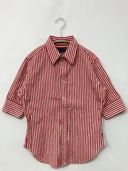 LALPH LAUREN シャツ/ブラウス 7 レッド コットン ストライプ柄 ミドル丈 半端袖 レギュラーカラー