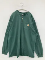 Carhartt カーハート Tシャツ/カットソー XL グリーン 無地 ワンポイント ブランドロゴ ミドル丈 長袖 ヘンリーネック クルーネック(丸首)