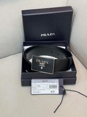 希少ロングサイズ】PRADA プラダ レザーベルト 三角プレート ブラック