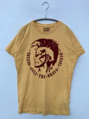 DIESEL ディーゼル Tシャツ/カットソー XS イエロー 前面プリント ブランドロゴ ミドル丈 半袖 クルーネック(丸首)