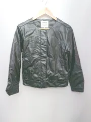 ◇ ikka イッカ ノーカラー フェイクレザー ジップアップ 長袖 レザージャケット サイズM ブラック レディース P  【1402080017166】のサムネイル
