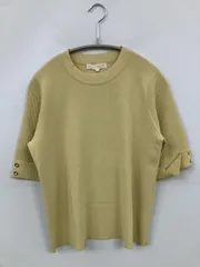 grove グローブ ニット/セーター M イエロー ウール・ニット 無地 ワンポイント ミドル丈 半袖 クルーネック(丸首)