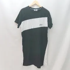 ◇ FILA フィラ バイカラ－ ブランド刺繡ロゴ 半袖 ロング丈 ワンピース サイズF ブラック ホワイト レディース E  【1402200015577】