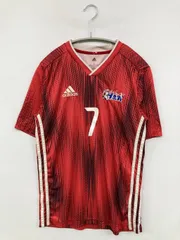 adidas アディダス Tシャツ/カットソー L レッド 前面プリント バックプリント ブランドロゴ ライン柄 その他総柄 ミドル丈 半袖 Vネック