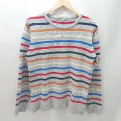 ◇ ユナイテッドアローズ マルチボーダー カジュアル シンプル 長袖 ニット セーター サイズL グレー系 レディース E  【1402200020229】
