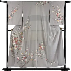 訪問着 身丈153cm 裄丈65cm M 袷 落款 枝桜 ぼかし 薄紫 正絹 名品 【中古】のサムネイル