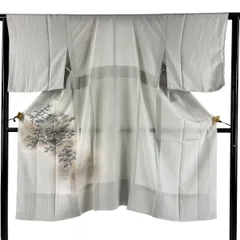 【美品】 長襦袢 身丈118cm 裄丈64cm M 松 建物 金銀彩 ぼかし 灰緑 正絹 秀品 【中古】のサムネイル