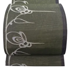 【美品】 袋帯 名品 幾何学模様 金銀糸 茶緑色 六通 正絹 【中古】