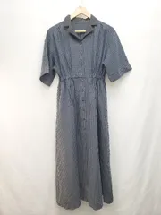 ◇ apres jour mignon ギンガムチェック 五分袖 ロング ワンピース サイズM ネイビー ブラック系 レディース P  【1405290008597】