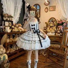新品 未使用 レディース ゴスロリ ロリータ ドット柄 ロリータ JSK 波点ロリータJSK コスプレドレス 蓬蓬スカート かわいい スクエアネック ハロウィン 仮装 甘ロリ フリル レース 可愛い ワンピース 白 ピンク 黒 フェアリー パーティー 学園祭