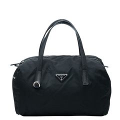 PRADA】ハンドバッグ 三角ロゴプレート ビジュ ナイロン ブラック