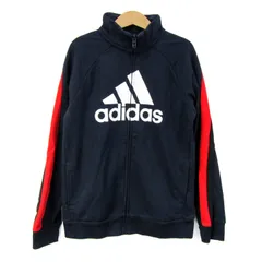 アディダス ブルゾン ジャケット アウター スウェット スポーツウエア キッズ 男の子用 140サイズ 紺×赤 adidas 【中古】