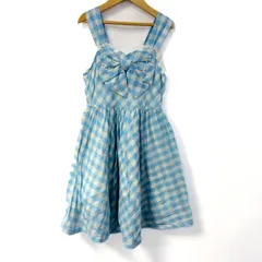 メゾピアノ ワンピース トップス ノースリーブ ギンガムチェック柄 リボン キッズ 女の子用 140サイズ 白×水色 Mezzo Piano 【中古】