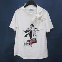 モスキーノチープアンドシック MOSCHINO CHEAP AND CHIC 半袖 Tシャツ カットソー 38 白系 ホワイト リボンカラー プリント ラインストーンのサムネイル