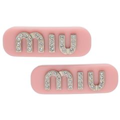 miumiu ミュウミュウ ヘアピン ヘアクリップ クリスタル ホワイト ロゴ