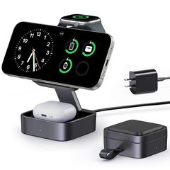 KEEPRO MagSafe 3-in-1 Wireless Charger, Foldable Charging Stand, Simultaneously Charges 3 Devices, 15W/10W/7.5W, Simply Place to Charge, MagSafe Charger Compatible with iPhone/Apple Watch/AirPods, Compact for Travel [20W PD 1