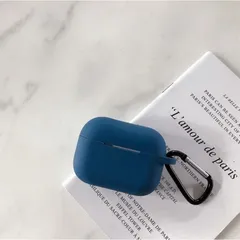 AirPods Pro3ケース 保護カバー シリコン キズ防止 カラビナ付き 紺