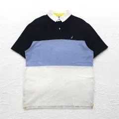 NAUTICA ポロシャツ XL ネイビー ブルー ホワイト コットン 鹿の子 ワンポイントロゴ刺繍
