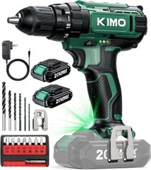 【2026年新型 電動ドライバー 20V 2000mAhバッテリー2個付き】KIMO 電動ドリル 1台3役 電動工具 電動ドライバー 小型 13本ビット 1本延長アダプター 無断変速 2段階スピード調整 正逆転切替 LEDライト 18段階トル 56572bbb