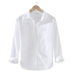 ☆ ホワイト ☆ 2XLサイズ ☆ カジュアルシャツ メンズ トップス メンズシャツ 長袖 コットンリネン シャツ トップス メンズファッション 長袖シャツ 綿麻シャツ カジュアル 無地 おしゃれ きれいめ カジュアルシャツ ビジネス 薄手 オフィスカジュアル
