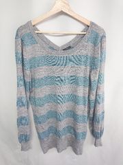 ◇ RU JEANS Striped Long-Sleeve Knit Top, Size M3, Blue, Women's E [1407020009096]