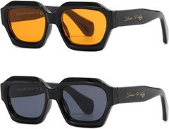 SHEEN KELLY Hexagonal Sunglasses, Unisex, Retro Platform Chunky Frame, UV400 Cut, 90s Style, Black Rimmed Glasses