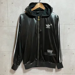 adidas アディダス CHILE62 トラックジャケット ジャージ ジップパーカー フーディ ジップアップ トップス M ブラック 黒 トレフォイル ロゴ 刺繍 バックロゴ シルバー メンズ SU-15-16