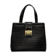 Ferragamo フェラガモ ヴァラ クロコ型押し レザー ハンドバッグ