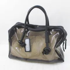 コレクションプリヴェ COLLECTION PRIVEE? レザー ビニール コンビ ボストンバッグ ハンドバッグ  ブラック 黒系