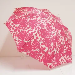 傘 kate spade NEW YORK ケイトスペード USED品 ピンク ボタニカル リーフ柄 モンステラ ブランド レディース 60cm A3428のサムネイル
